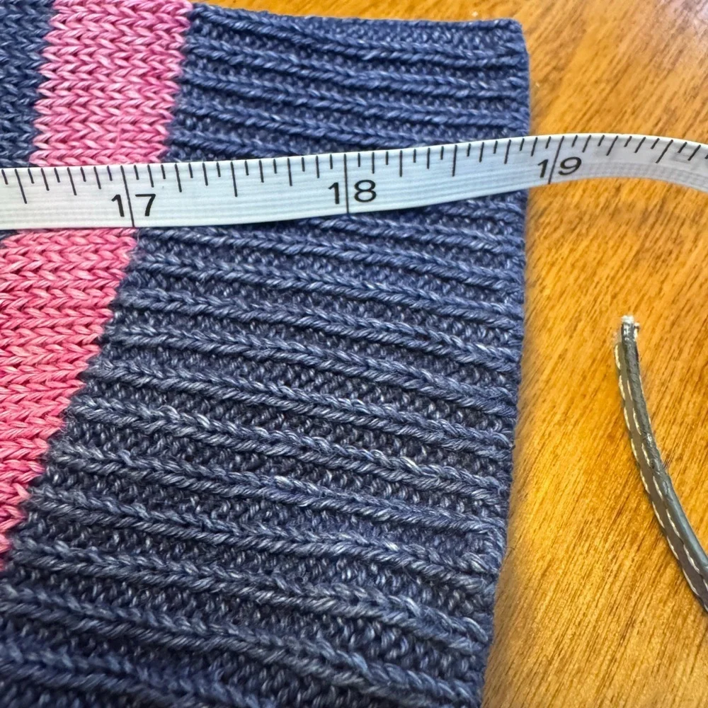 Talbots Petites 100% Linen Striped Knit Spring Sweater - Navy & Pink